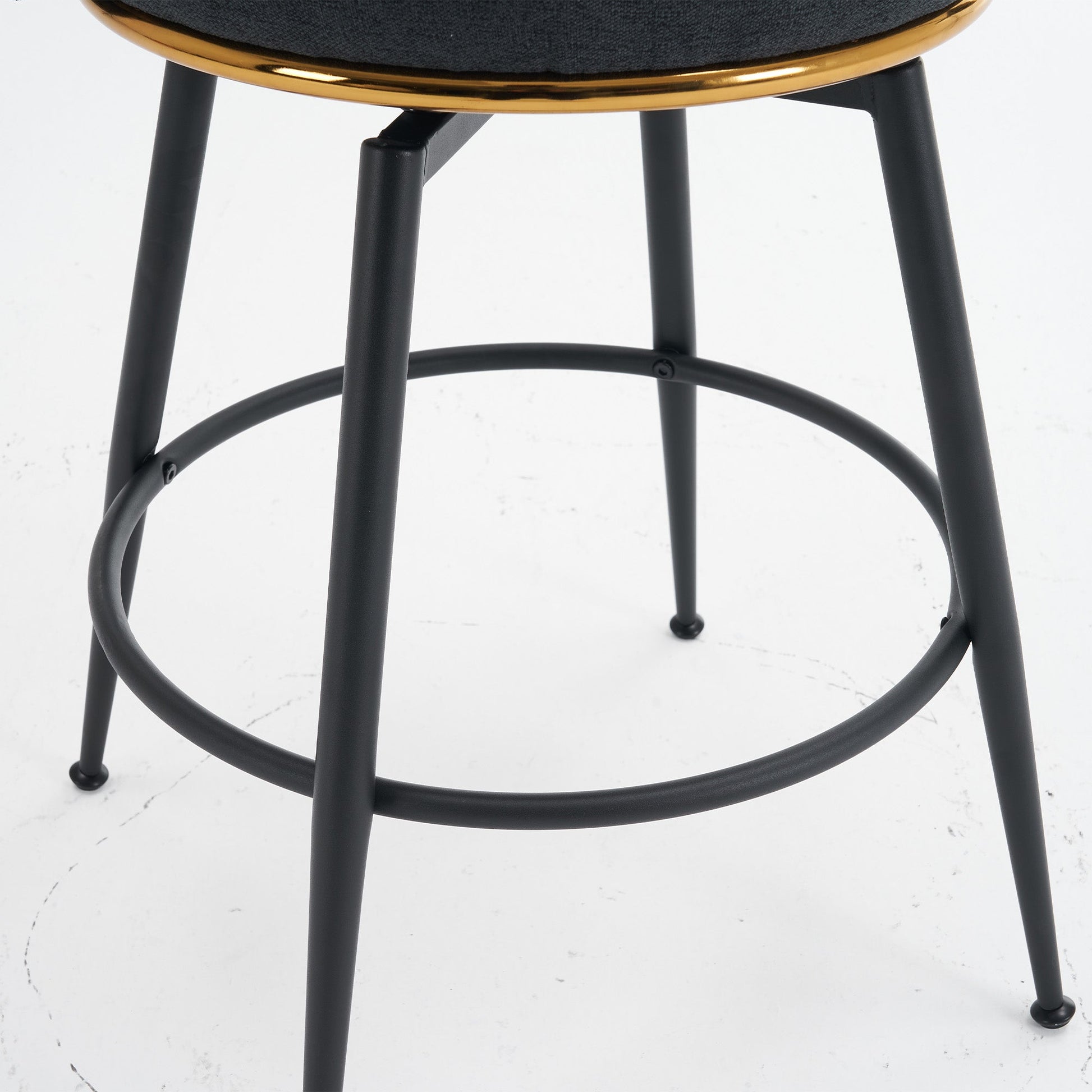 A set of 2 gray rotating bar stools - high backrest, adjustable, with elegant metal backrest decoration - Korvel