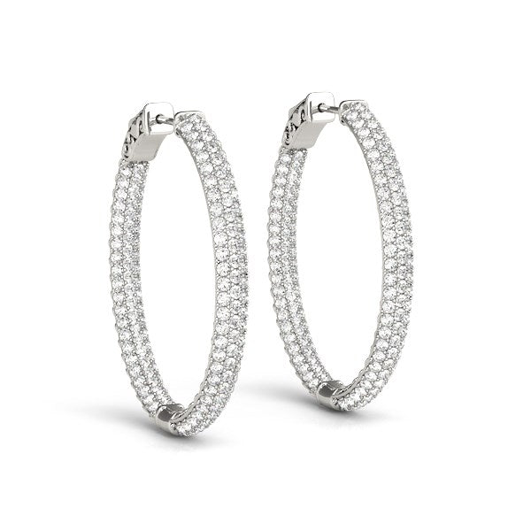 Boucles d'oreilles créoles en diamant en or blanc 14k - Design double face