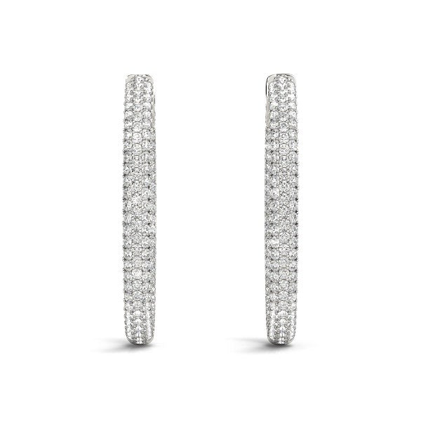 Boucles d'oreilles créoles en diamant en or blanc 14k - Design double face