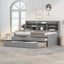 Twin Size Wooden Captain Bed with Built-in Bookshelves,Three Storage Drawers and Trundle Light Grey - Korvel