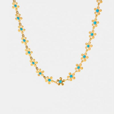 Flower blue drip oil niche light luxury necklace - Korvel