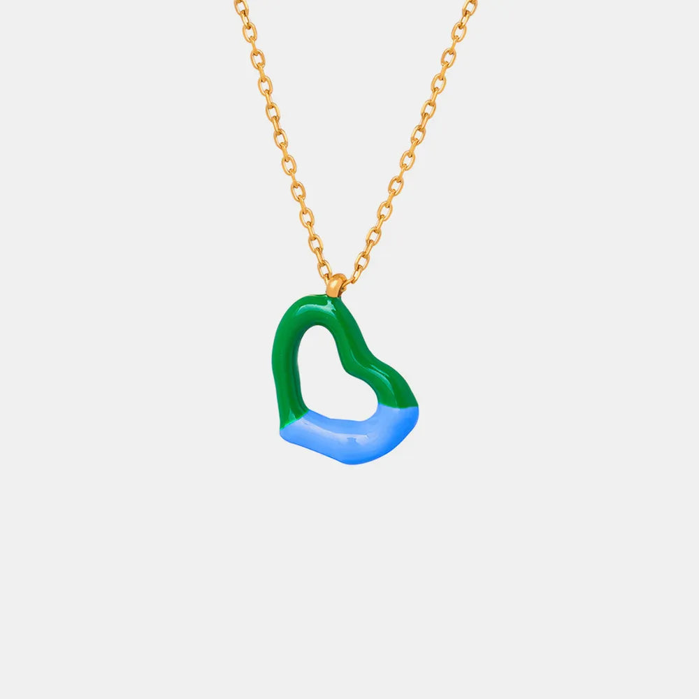 Two tone weight glazed design heart pendant titanium steel gold-plated necklace - Korvel