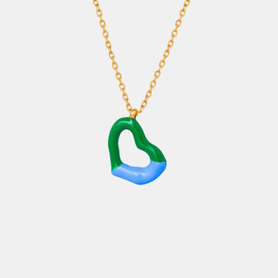 Two tone weight glazed design heart pendant titanium steel gold-plated necklace - Korvel