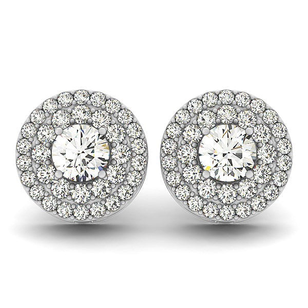 14k White Gold Double Halo Round Diamond Earrings