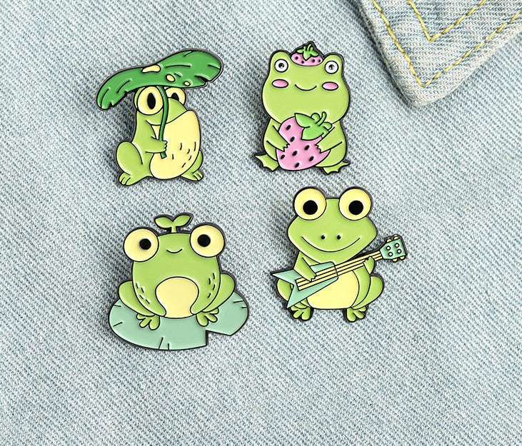 Quack Quack Enamel Pin Custom Frog Lotus Leaf Brooches Bag Lapel Pin Cartoon Animal Badge Jewelry Gift for Kids Friends - Korvel