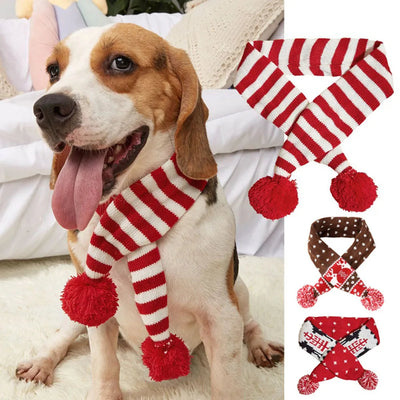 Knitted Christmas Dog Scarf with Elk Design