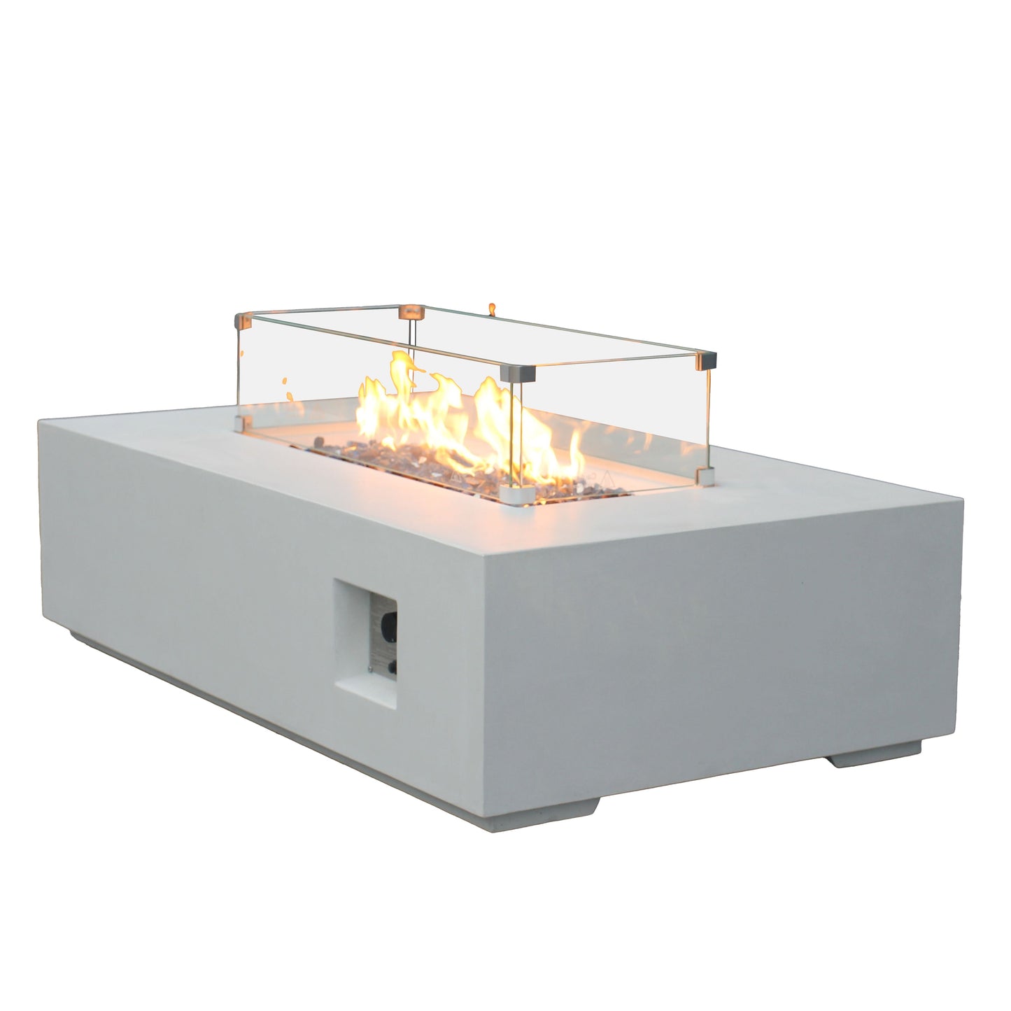 52 Inch Outdoor Concrete Propane gas rectangle Fire Pit table in Antique white color - Korvel
