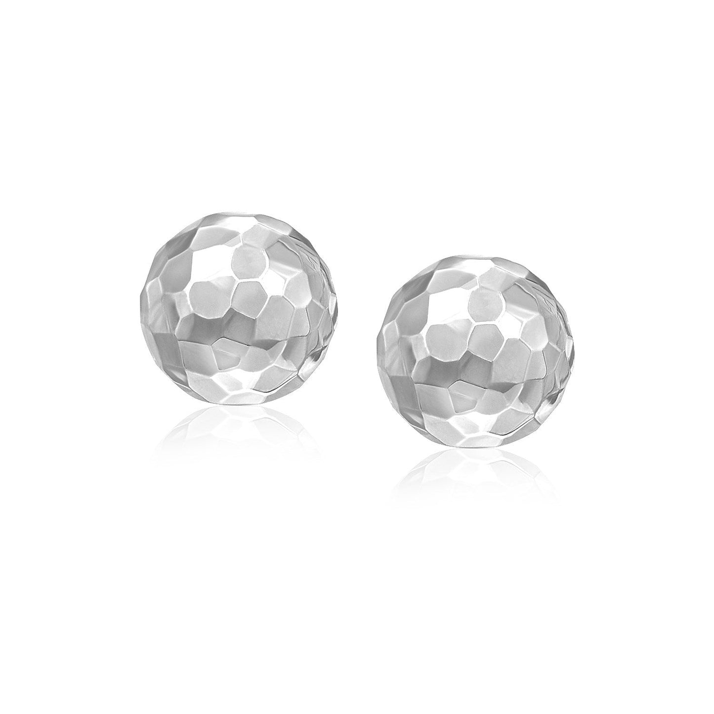 14k White Gold 7mm Round Faceted Stud Earrings