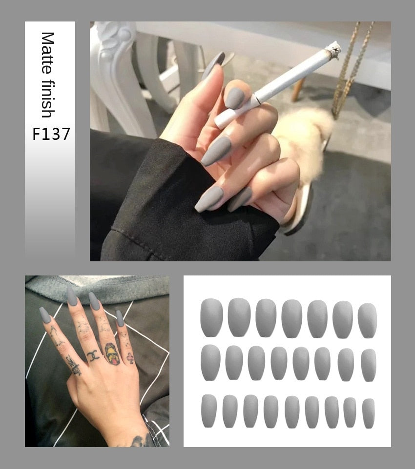 Premium Stiletto Press-On Nails with Glue - 24 Pieces