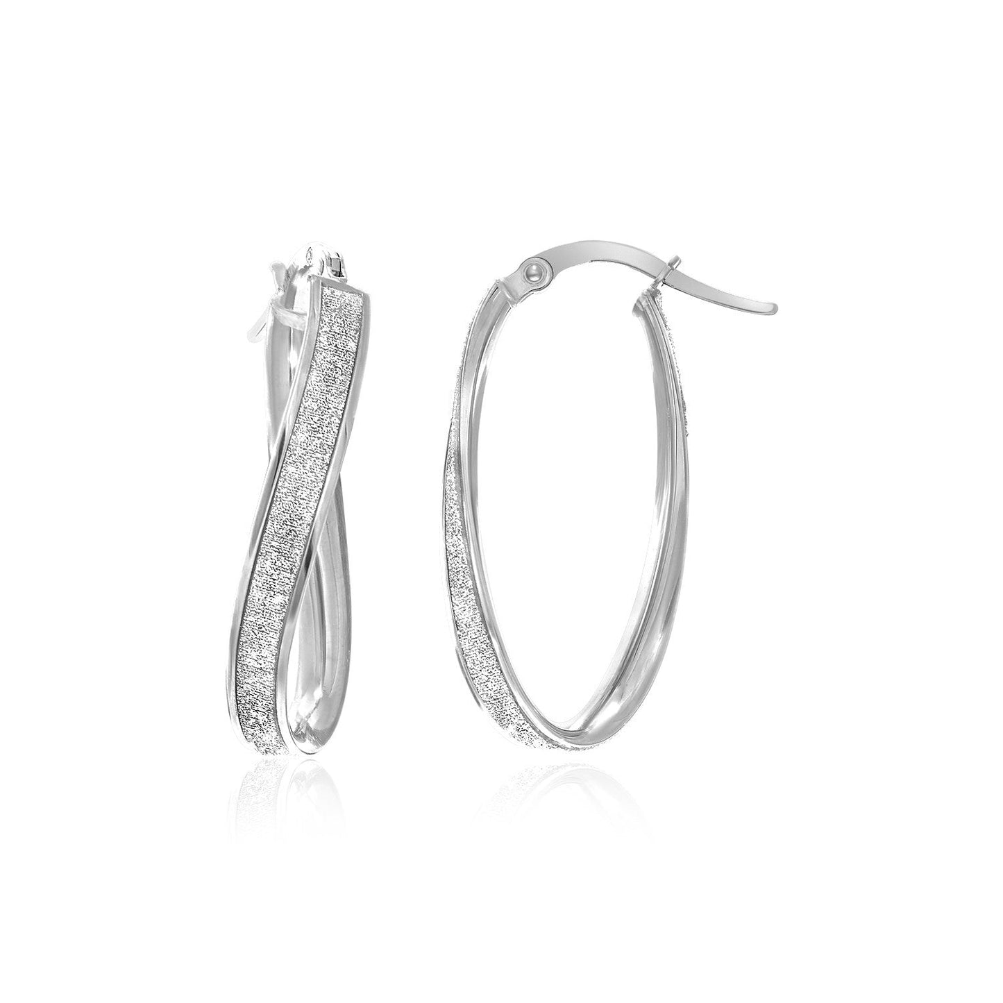 Pendientes de aro ovalados retorcidos de oro blanco de 14k