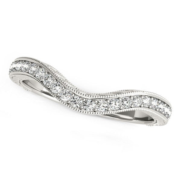 14k White Gold Milgrained Baroque Curved Diamond Wedding Ring