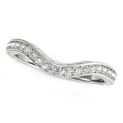 14k White Gold Milgrained Baroque Curved Diamond Wedding Ring