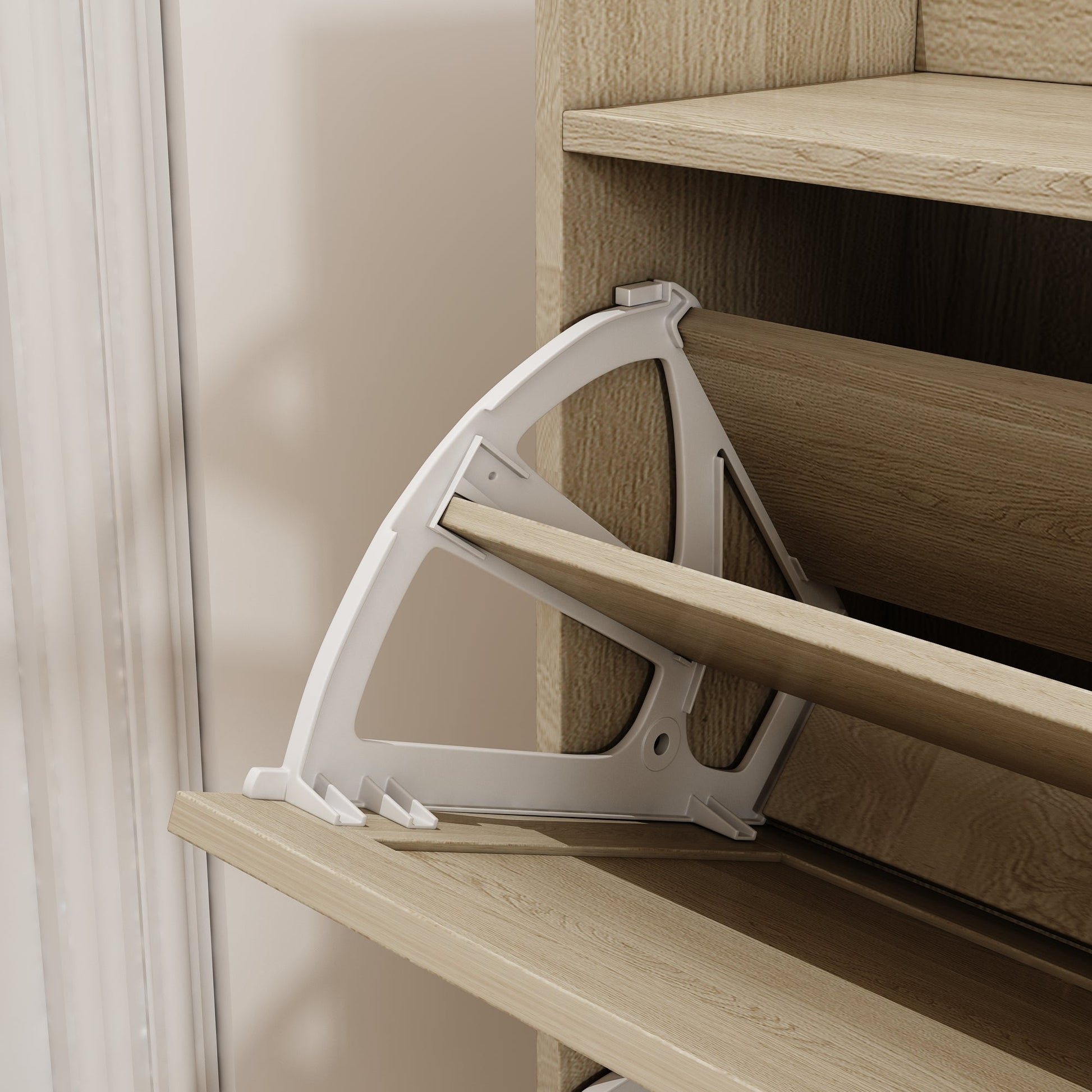 Natural Bohemian style shoe cabinet with 3 rattan flip drawers, 3 square shelves, and 1 storage drawer,  Natural - Korvel