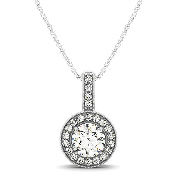 Colgante Halo de Diamantes con Bisel Milgrain en Oro Blanco de 14k