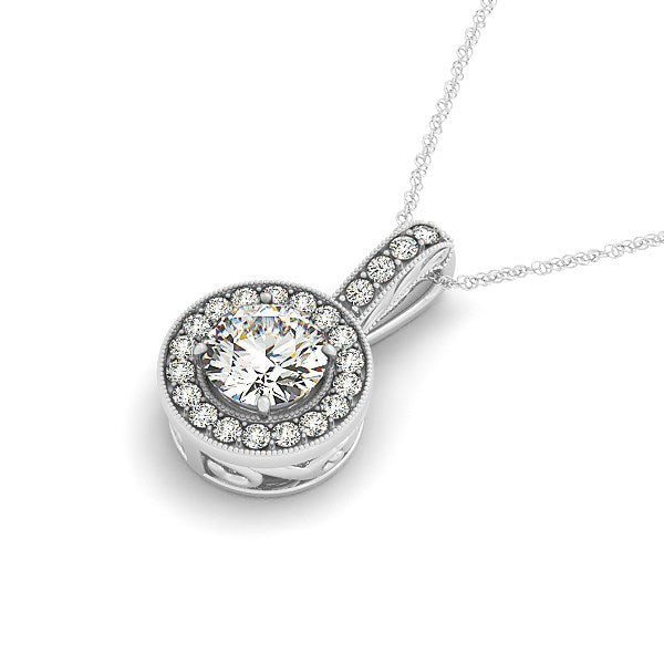 Colgante Halo de Diamantes con Bisel Milgrain en Oro Blanco de 14k