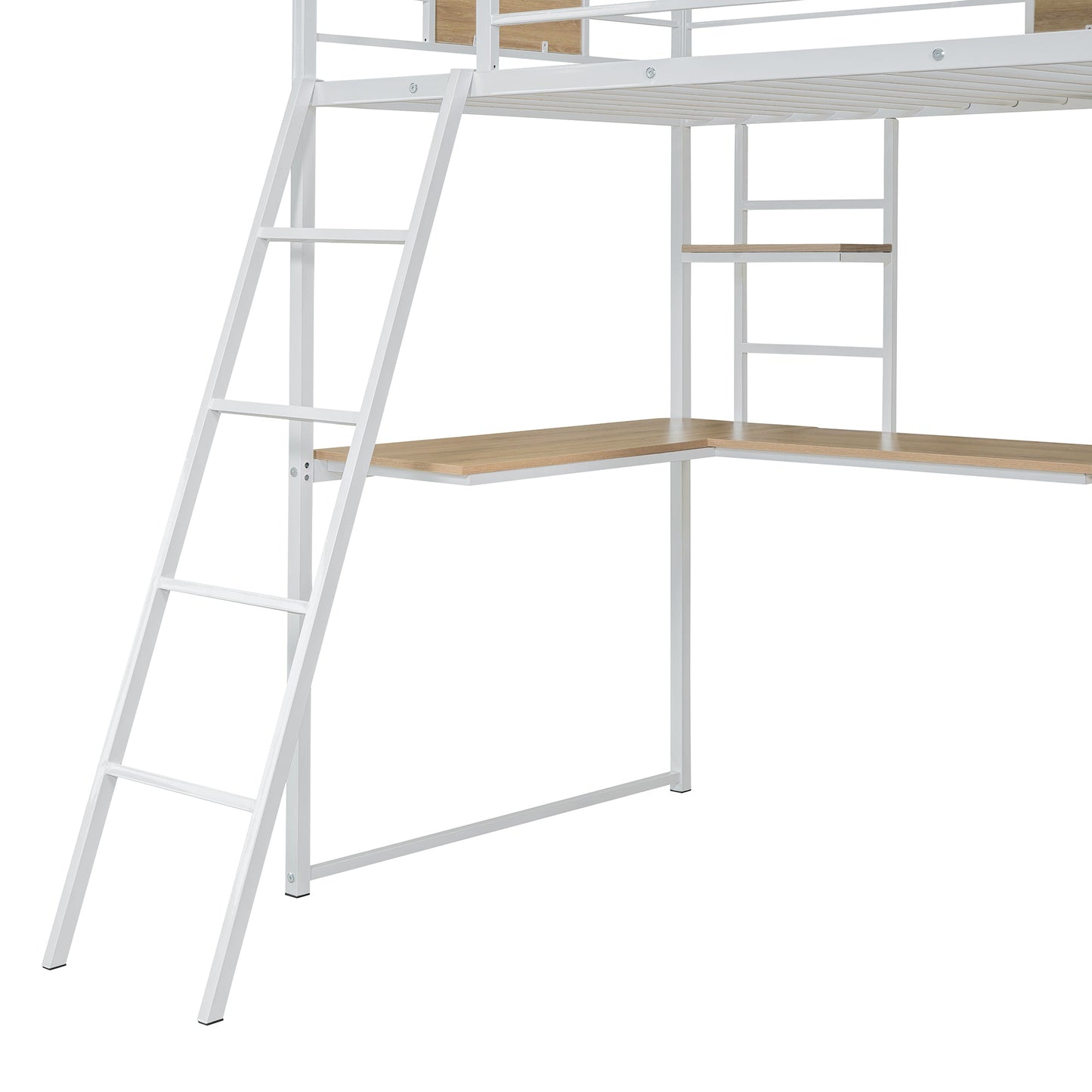 Lit mezzanine taille twin avec bureau en L et armoire - Blanc