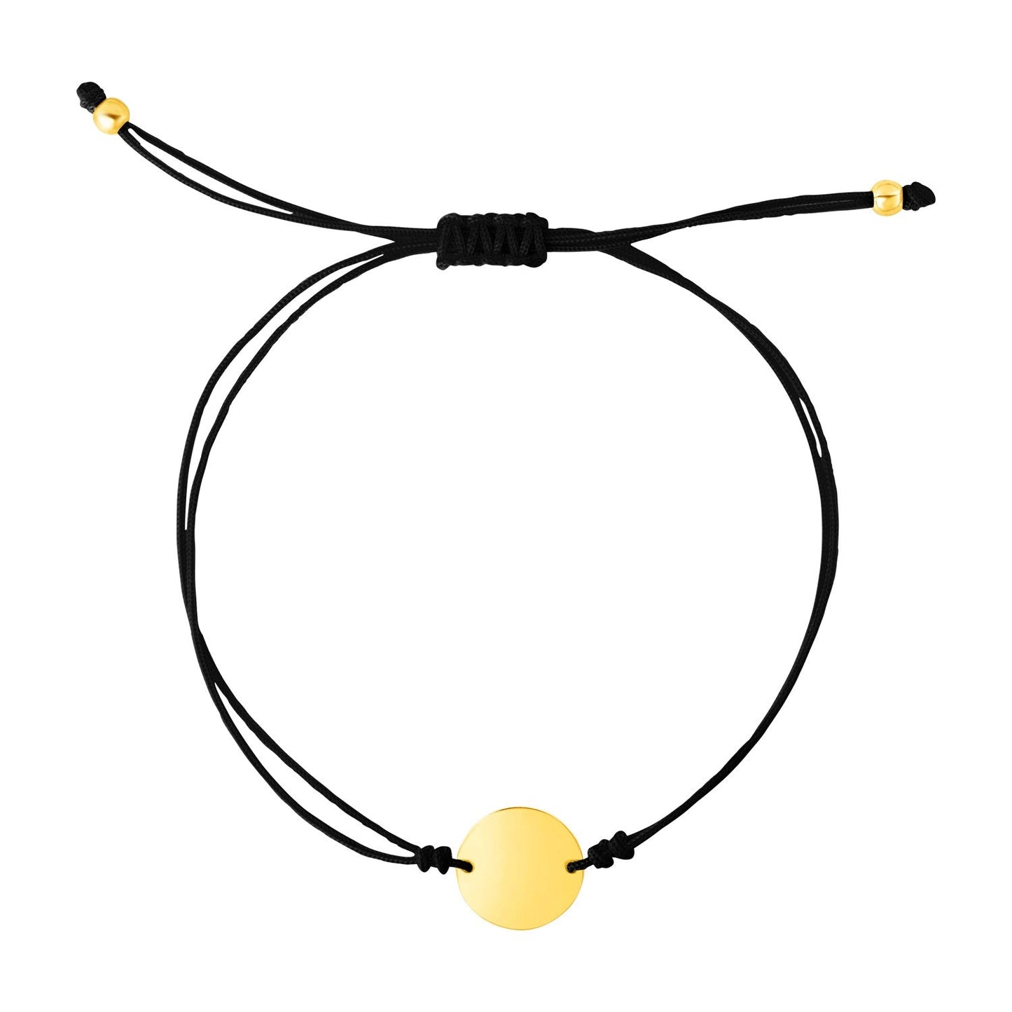 Adjustable Black Cord Bracelet with 14k Gold Circle