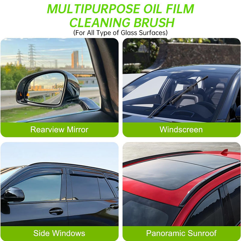 Car Glass Oil Film Remover with Sponge Cleaning Brush, Ideal for Front Inner Windshield Cleaning - Korvel