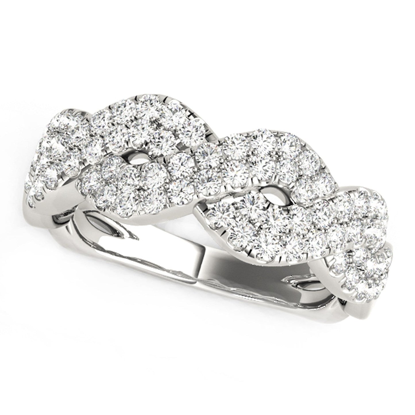 Diamond Studded Interlocking Waves Ring in 14k White Gold