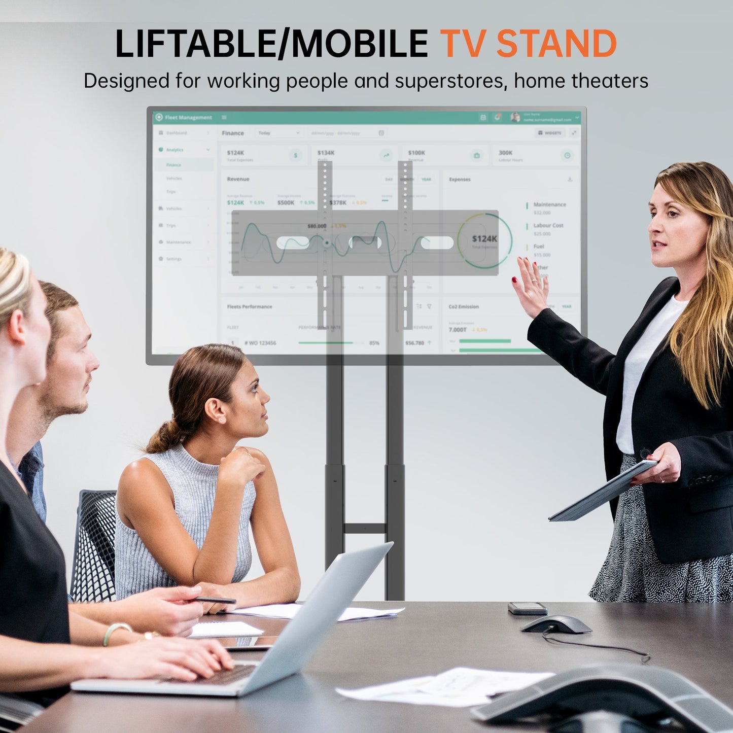 FANCO Universal Rotating TV Stand, suitable for 32-80 inch TVs, with adjustable tilt height and maximum VESA 600x400mm (black) - Korvel
