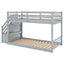 Twin over Twin Floor Bunk Bed, Ladder with Storage  Gray - Korvel