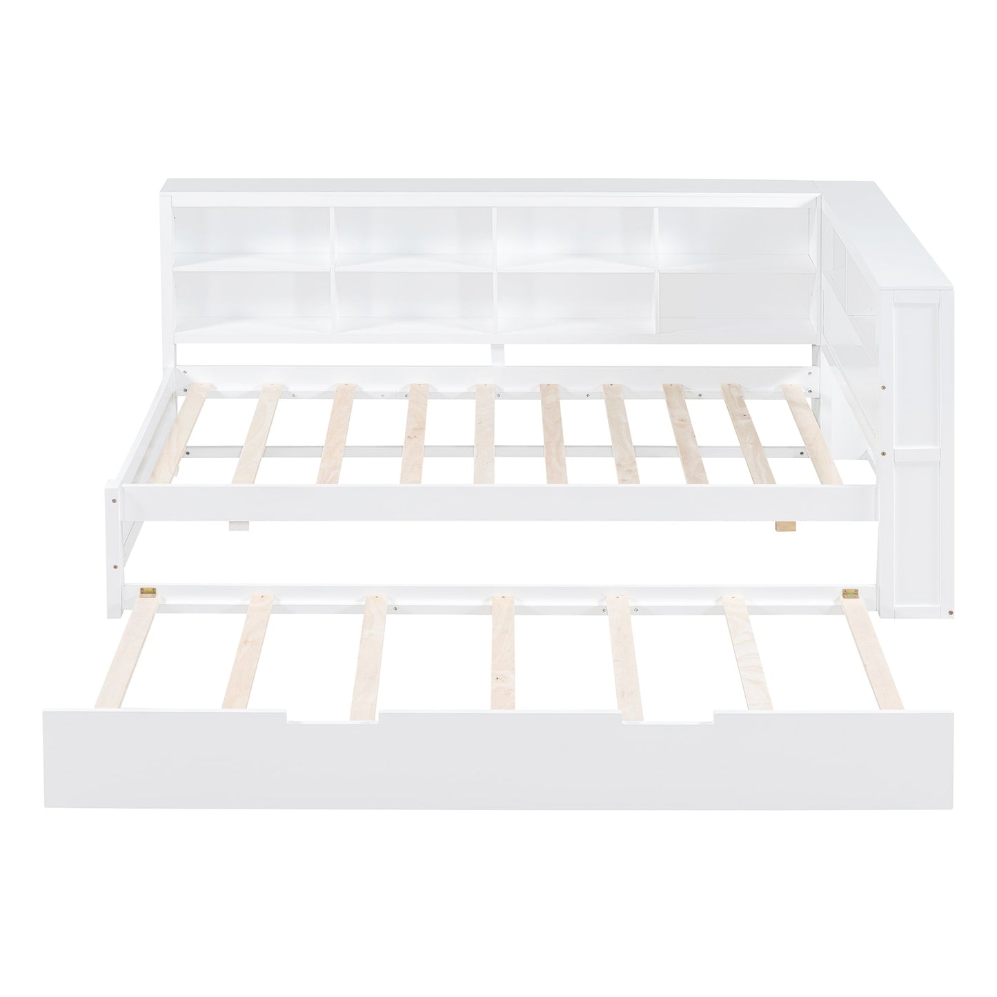 Wooden Twin Size DayBed with Twin Trundle, DayBed with Storage Shelf and USB Charging Ports,White - Korvel