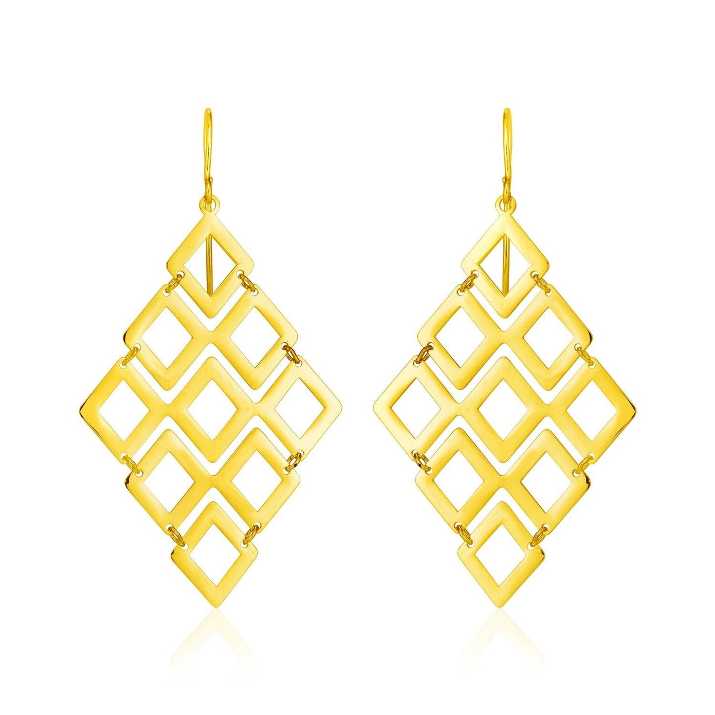 Pendientes de Oro Amarillo de 14k con Motivos de Diamante Abierto Pulido