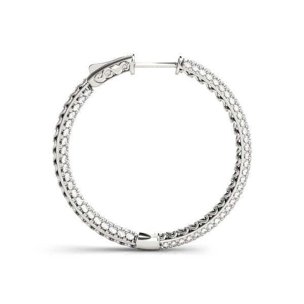 Pendientes de aro de diamantes pavé de dos filas en oro blanco de 14k