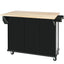 Kitchen trolley with rubber wood leaf countertop, 5-wheel kitchen island, storage cabinet and 3 dining drawers, black - Korvel