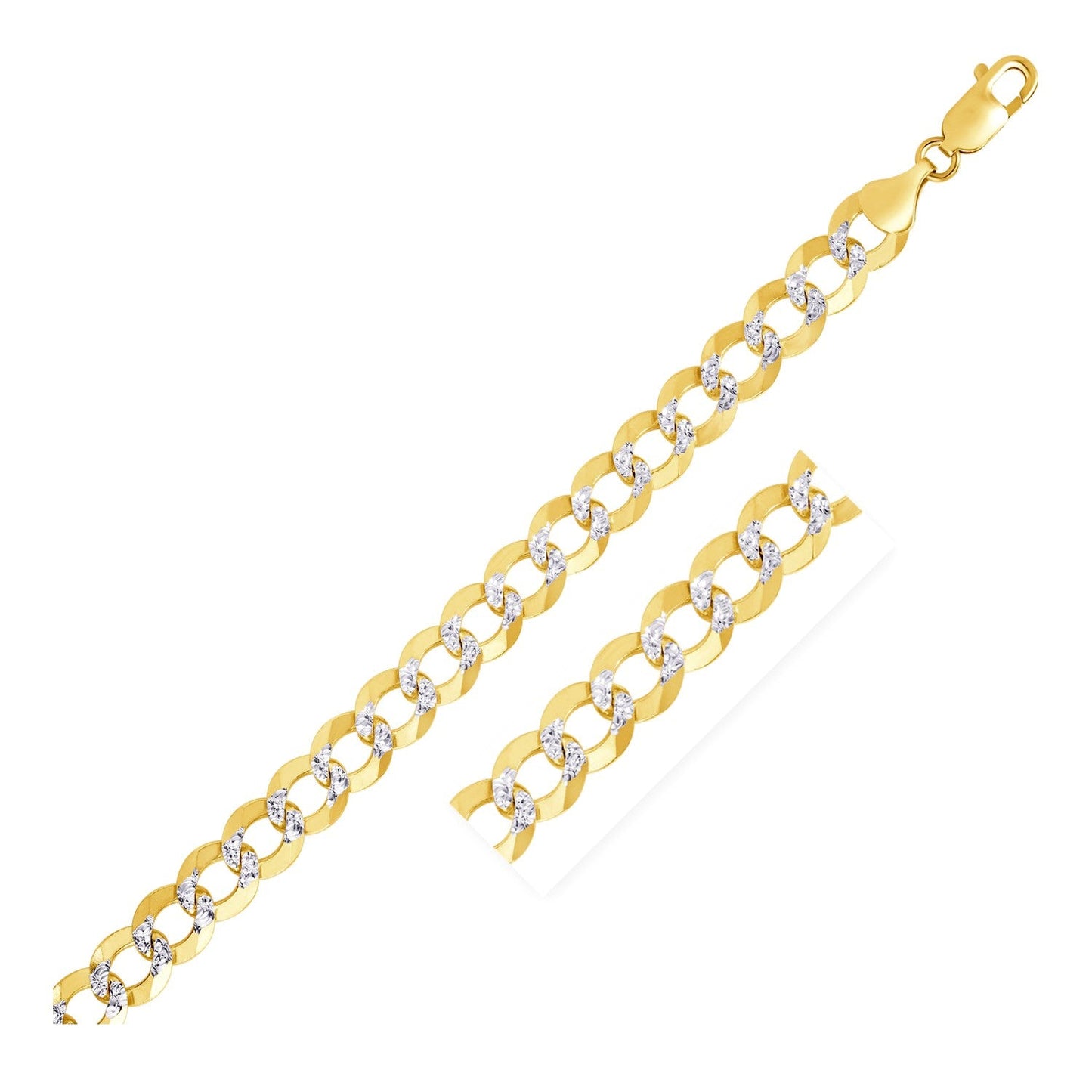 Cadena Curb Pavé de Oro Bicolor de 14k - 8.2 mm