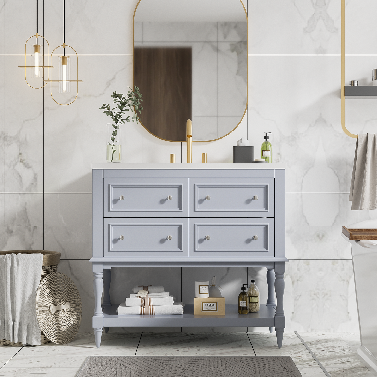 36" Blue Bathroom Vanity Cabinet with Sink Combo