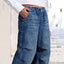 Jeans larges plissés taille mi-haute pour femmes