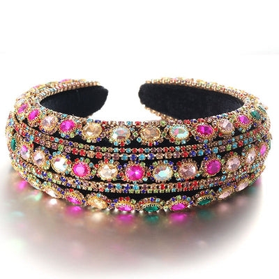 Heavy craftsmanship Baroque crystal headband with retro glass inlaid diamond hair accessories - Korvel