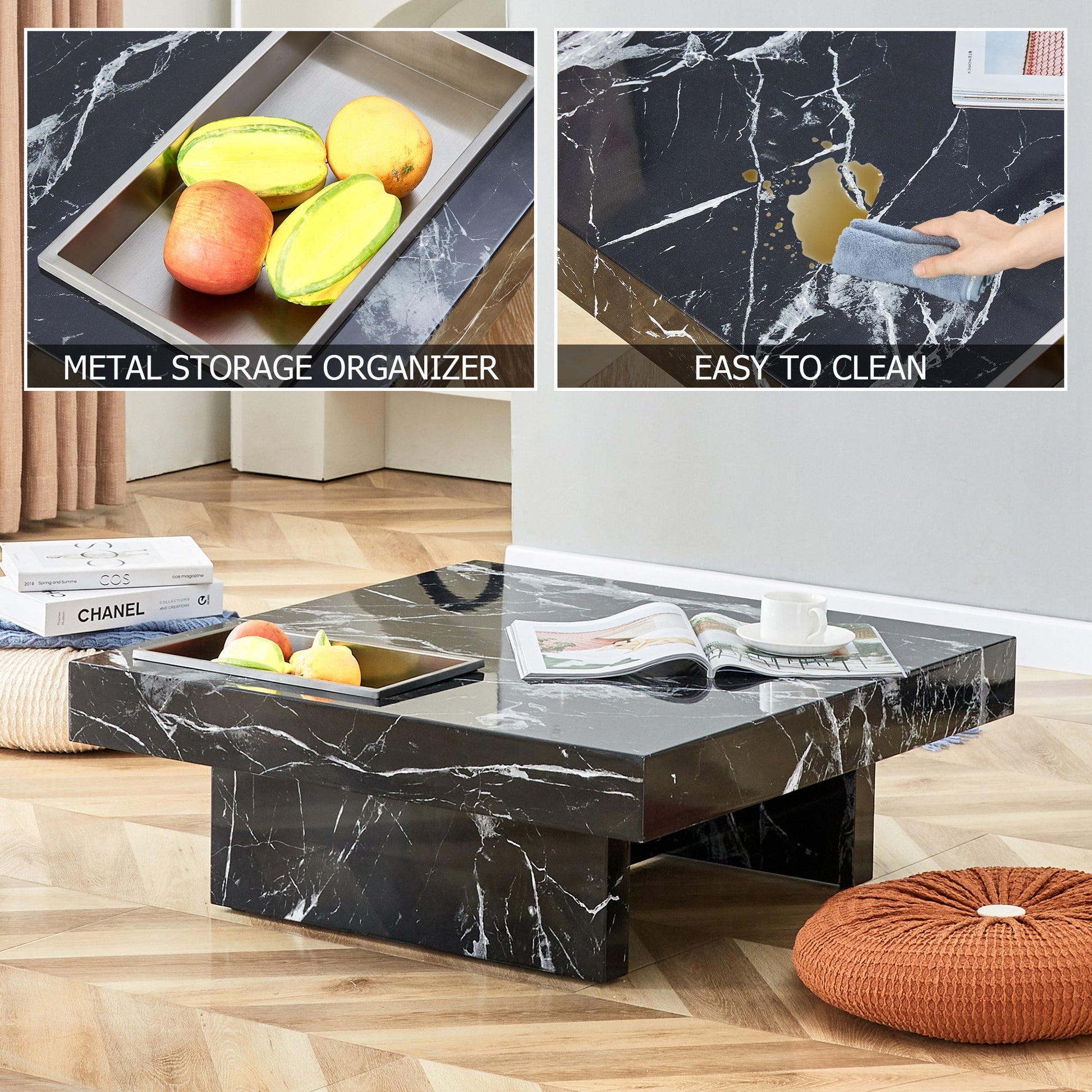 A modern and practical coffee table made of MDF material with black patterns - Korvel