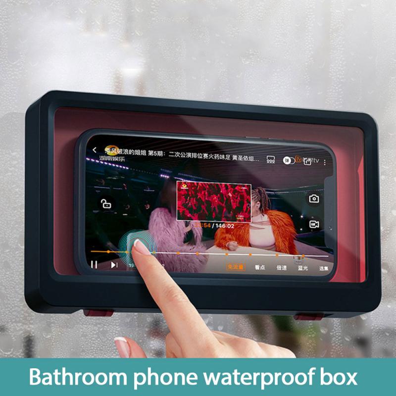 Wall Mounted Phone Box Waterproof Touch Screen Case Mobile Phone Holder Kitchen Bathroom Phone Shell Shower Sealing Storage Box - Korvel