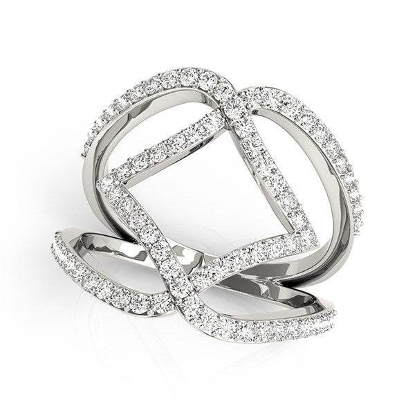 Bague à double bande en diamant au design entrelacé en or blanc 14 carats