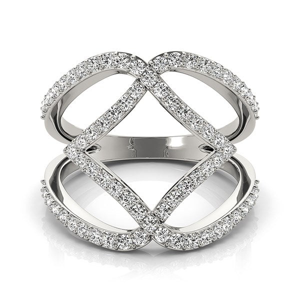 Bague à double bande en diamant au design entrelacé en or blanc 14 carats