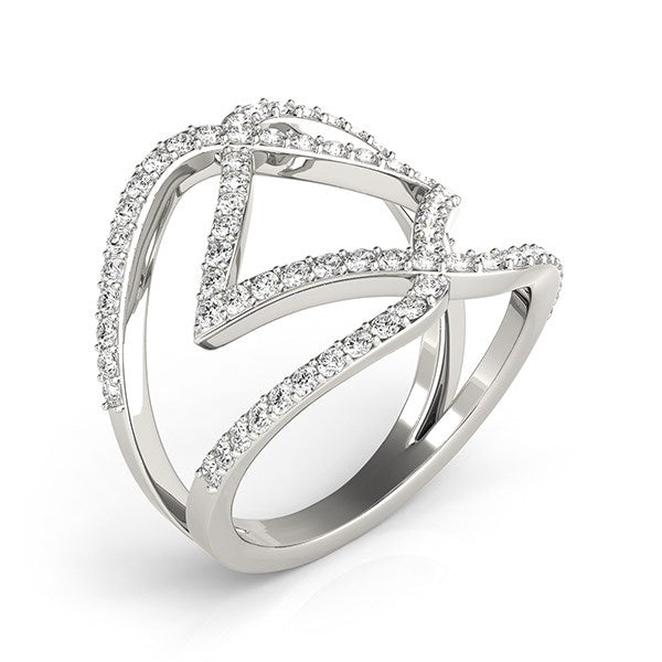 Bague à double bande en diamant au design entrelacé en or blanc 14 carats
