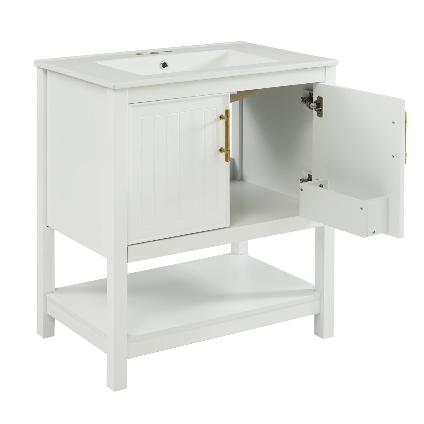 30-Inch White Bathroom Vanity with Ceramic Sink and Versatile Storage - Ideal for Small Bathrooms - Korvel