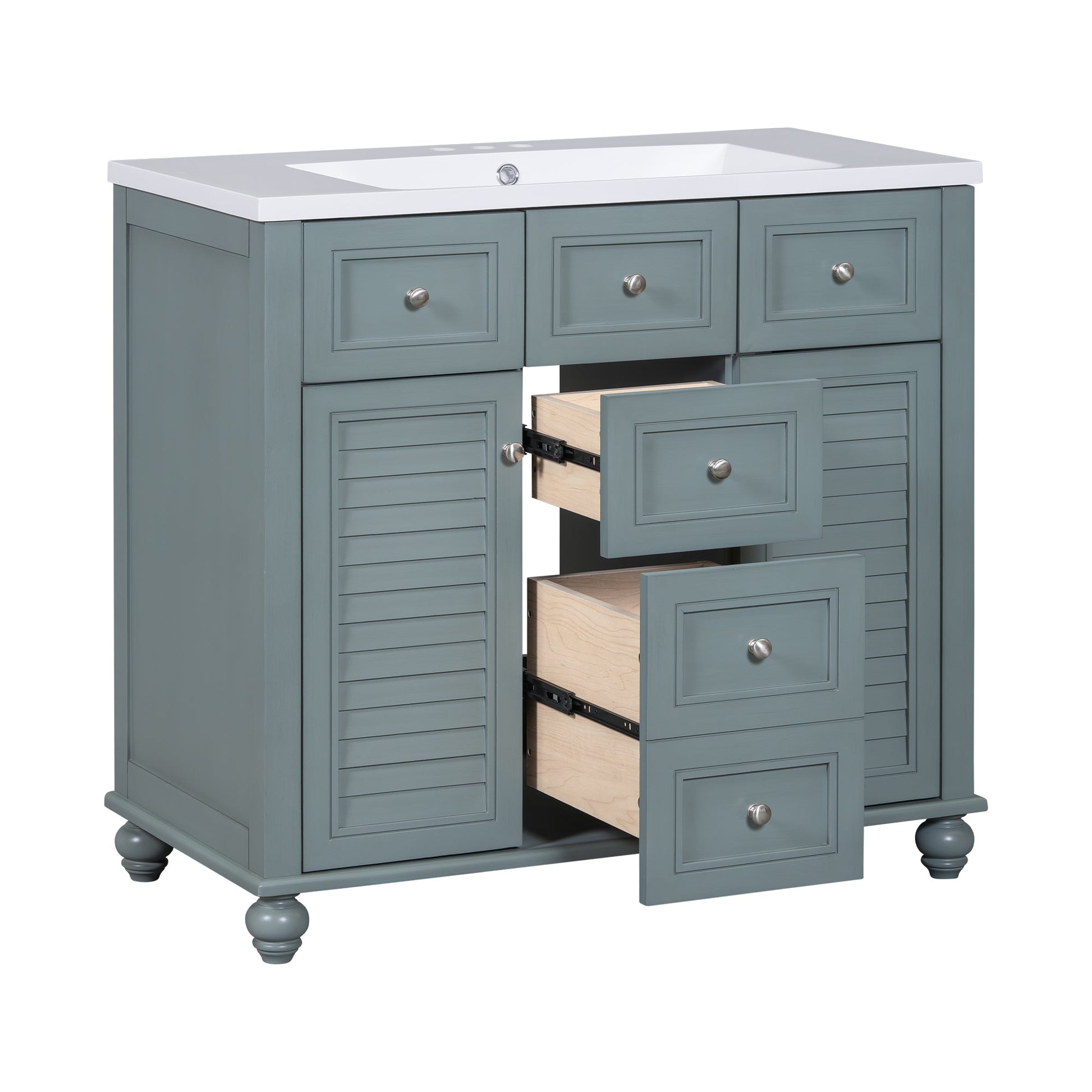 36 "bathroom makeup cabinet with resin sink combination and 2 drawers, with soft closing door, blue color - Korvel