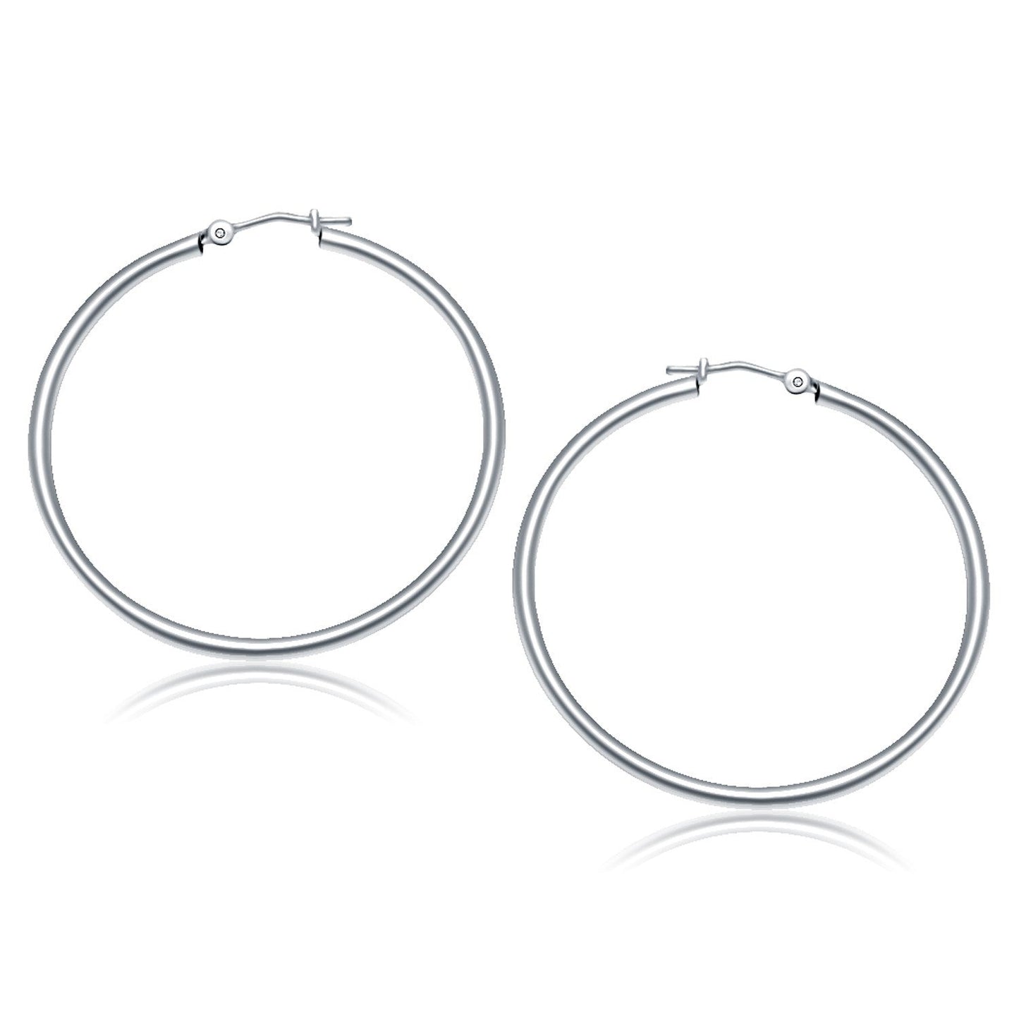 Aros de Aro Pulidos de Oro Blanco de 10k - 40 mm