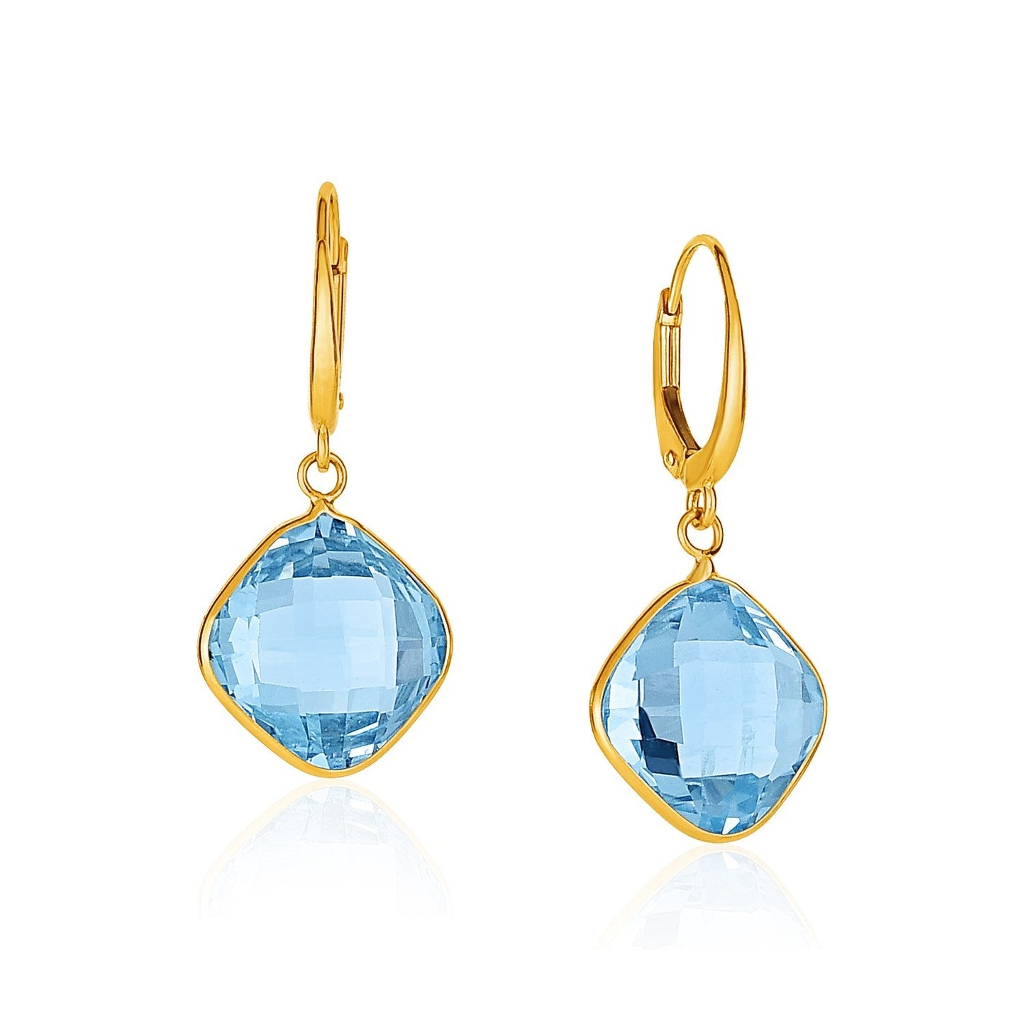 Elegant Blue Topaz Drop Earrings in 14k Yellow Gold