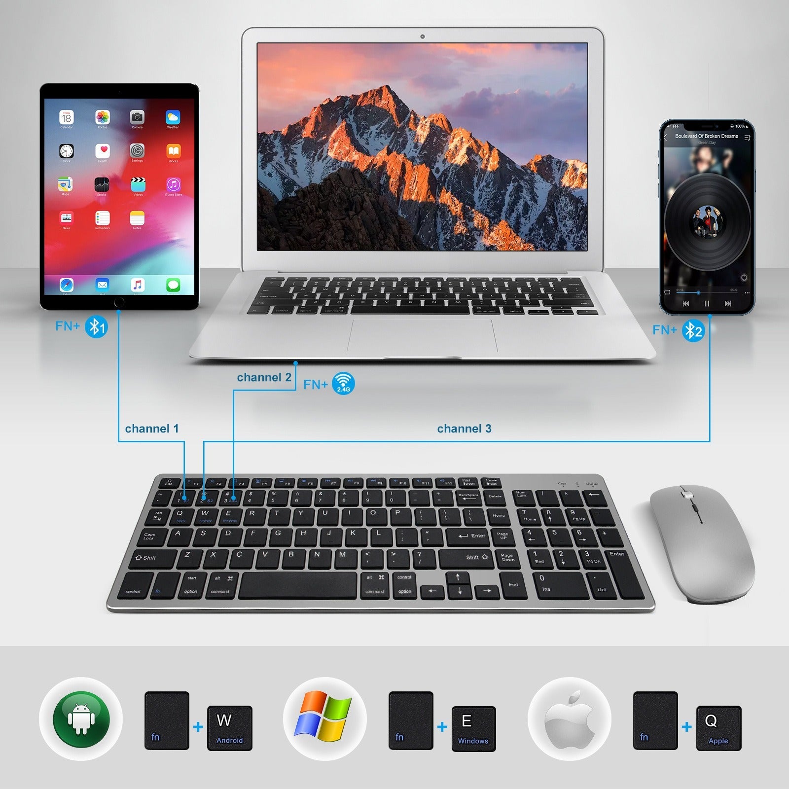 Charging Bluetooth the third mock examination wireless keyboard two zone digital mouse set for iPad game mute office - Korvel