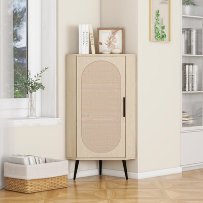 Elegante gabinete de esquina independiente con puertas de ratán