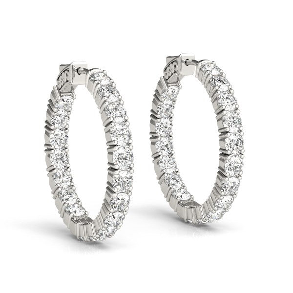 Pendientes de aro de diamante de doble cara en oro blanco de 14k