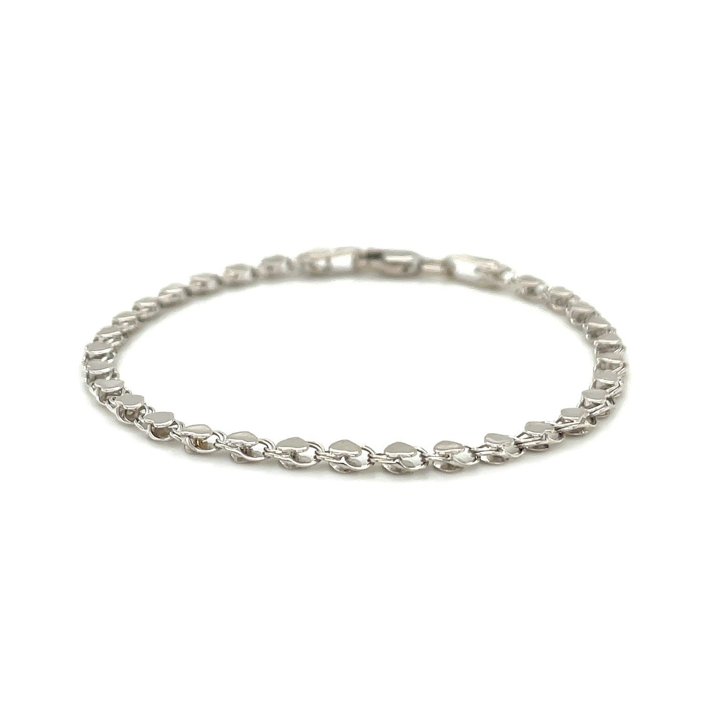 Bracelet de cheville en or blanc 14 carats en forme de cœur - Design ajustable de 2,9 mm