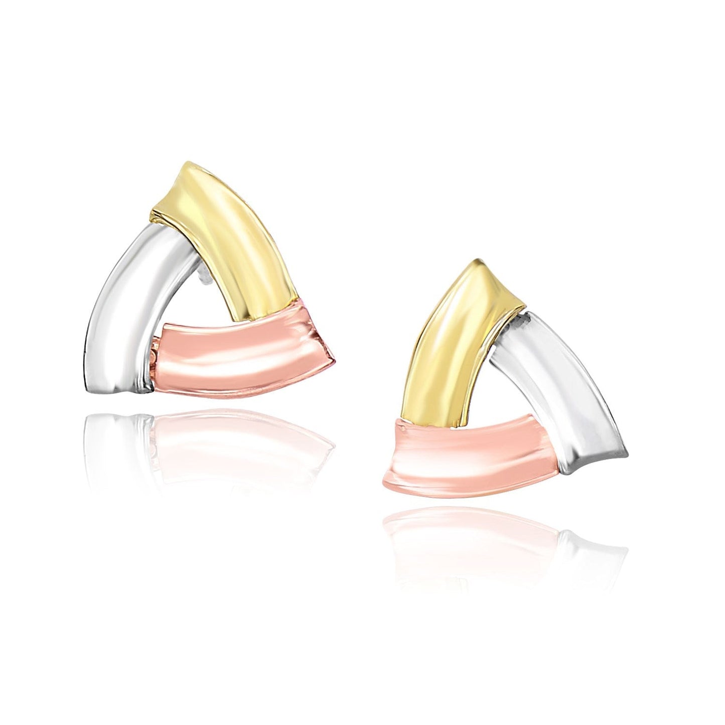Pendientes de Aro Abiertos Triangulares de Oro de Tres Colores de 14k