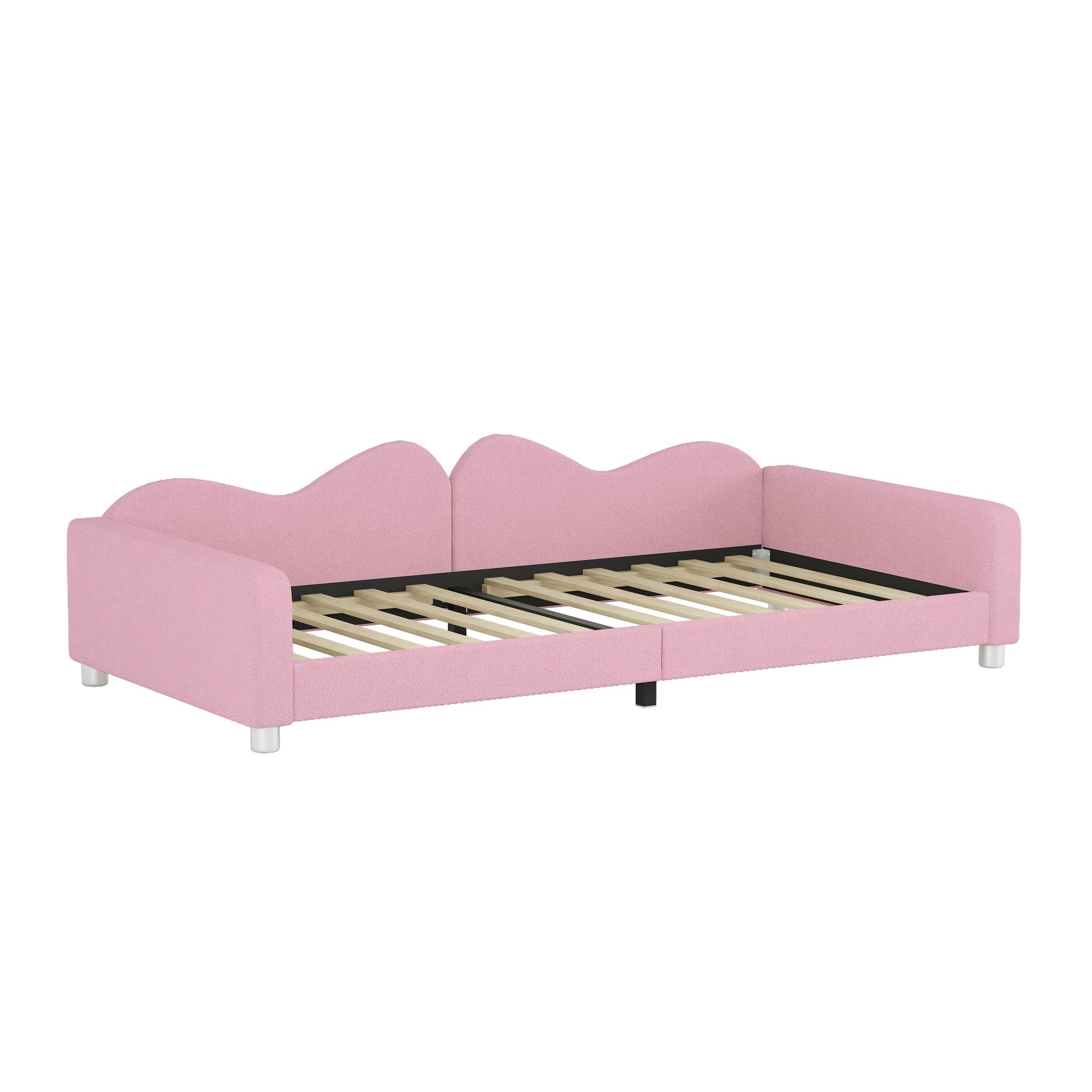 Twin size Upholstered Daybed, Sherpa Fabric Sofabed with Cloud-Shaped Backrest, No Box-spring Needed, Pink - Korvel