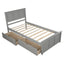Platform Storage Bed  2 drawers with wheels, Twin Size Frame  Gray - Korvel
