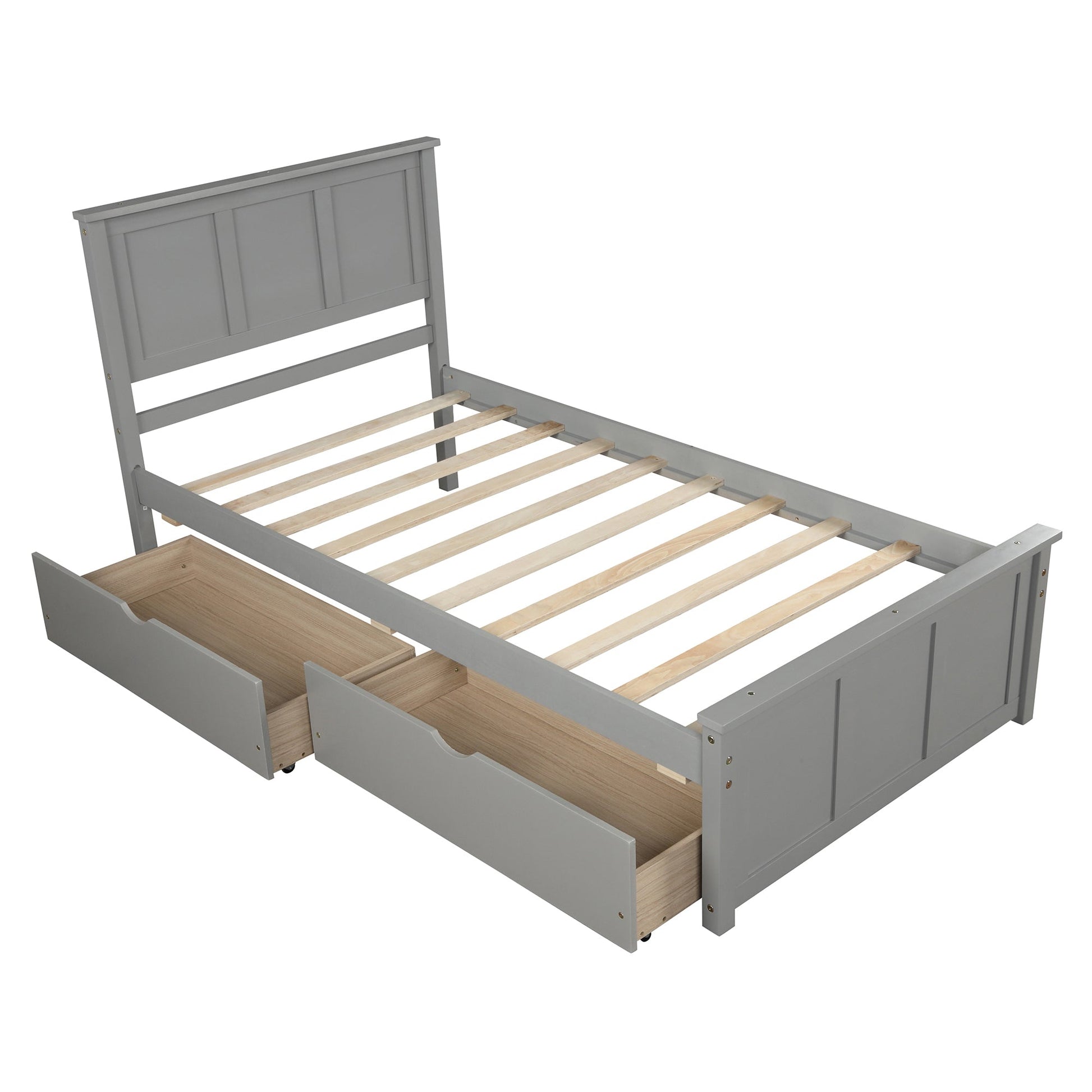 Platform Storage Bed  2 drawers with wheels, Twin Size Frame  Gray - Korvel